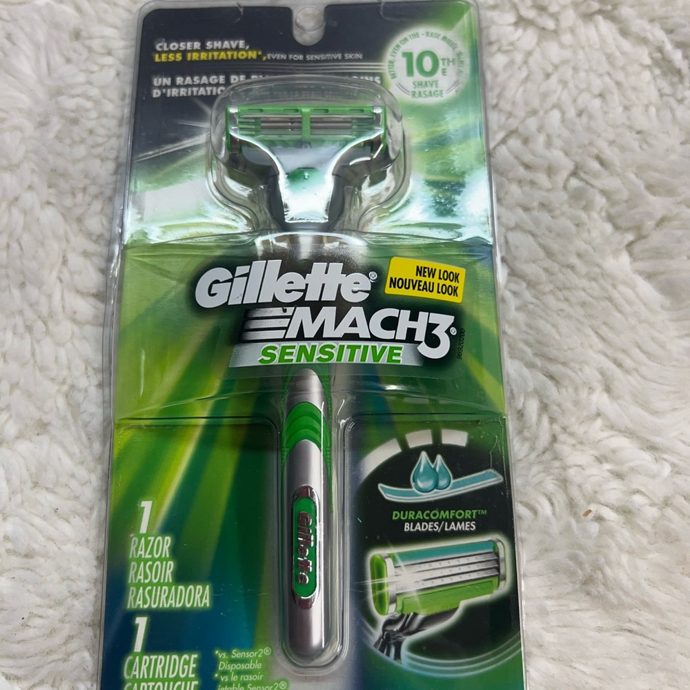 Gillette Mach 3 Sensitive Razor 1 Handle + 1 Cartridge Green Mach3